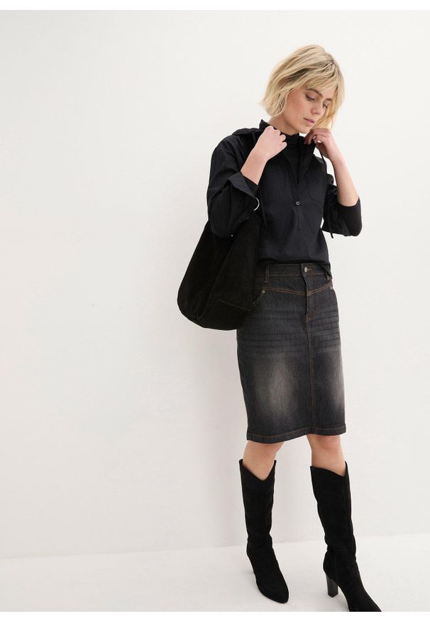 bonprix - Spódnica dżinsowa ze stretchem. Kolor: czarny