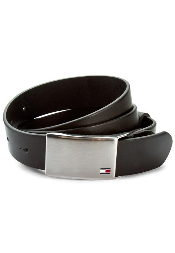 TOMMY HILFIGER - Tommy Hilfiger Pasek Męski Th Plaque Belt 3.5 Adj AM0AM01995 Czarny. Kolor: czarny. Materiał: skóra