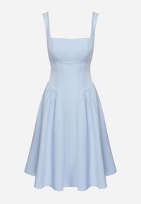 Born2be - Niebieska Sukienka Rozkloszowana z Ozdobną Kokardą na Plecach Sonarisea. Typ kołnierza: kokarda. Kolor: niebieski. Typ sukienki: rozkloszowane. Styl: klasyczny #4