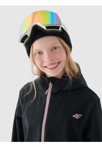 4f - Bluza snowboardowa z softshellu membrana 5000 dziewczęca - czarna. Typ kołnierza: kaptur. Kolor: czarny. Materiał: syntetyk, materiał, elastan, tkanina, dzianina. Wzór: jednolity. Sezon: zima. Styl: sportowy #2