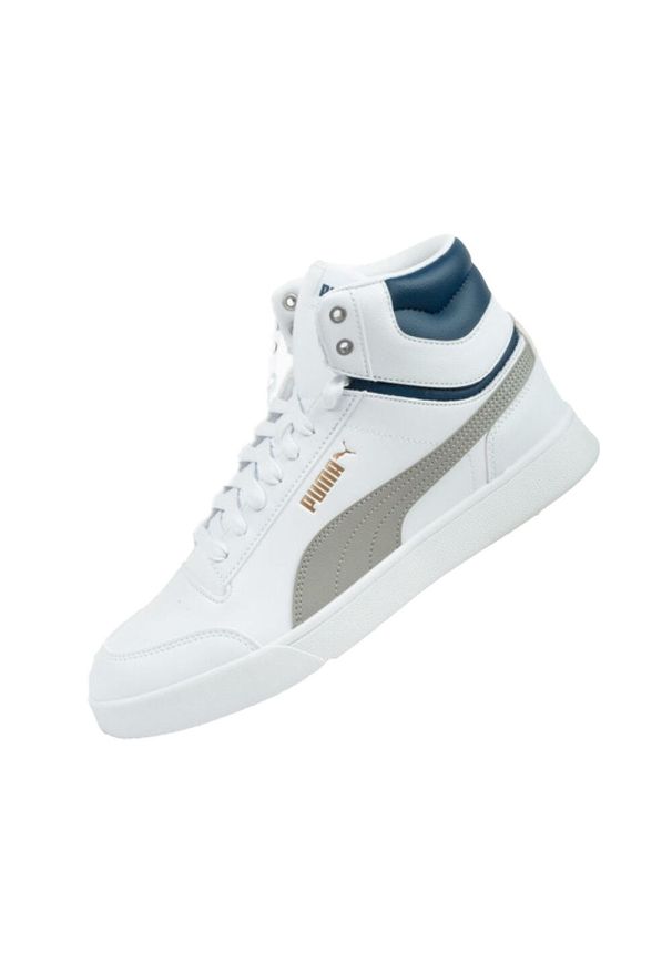 Puma - Damskie Buty Sportowe Shuffle Ze Skóry Ekologicznej O Średnim Kroju. Kolor: biały. Materiał: skóra ekologiczna. Styl: sportowy