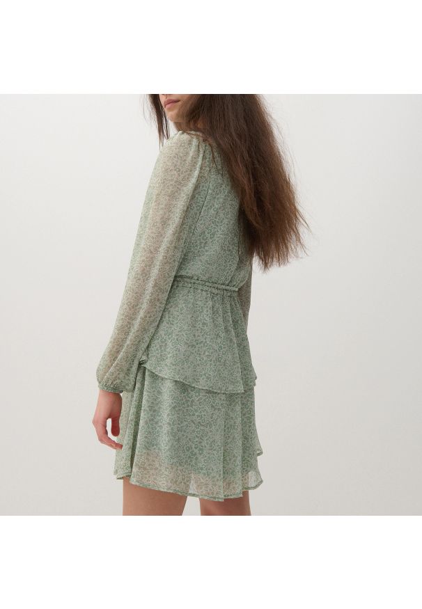 Reserved - Wzorzysta sukienka mini - Zielony. Kolor: zielony. Długość: mini