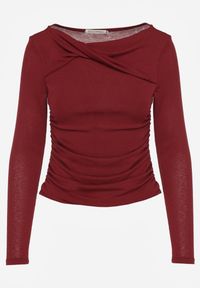 Renee - Bordowa Bluzka Longsleeve z Marszczonymi Detalami Eslira. Kolor: czerwony. Materiał: jeans. Długość rękawa: długi rękaw. Styl: elegancki #7