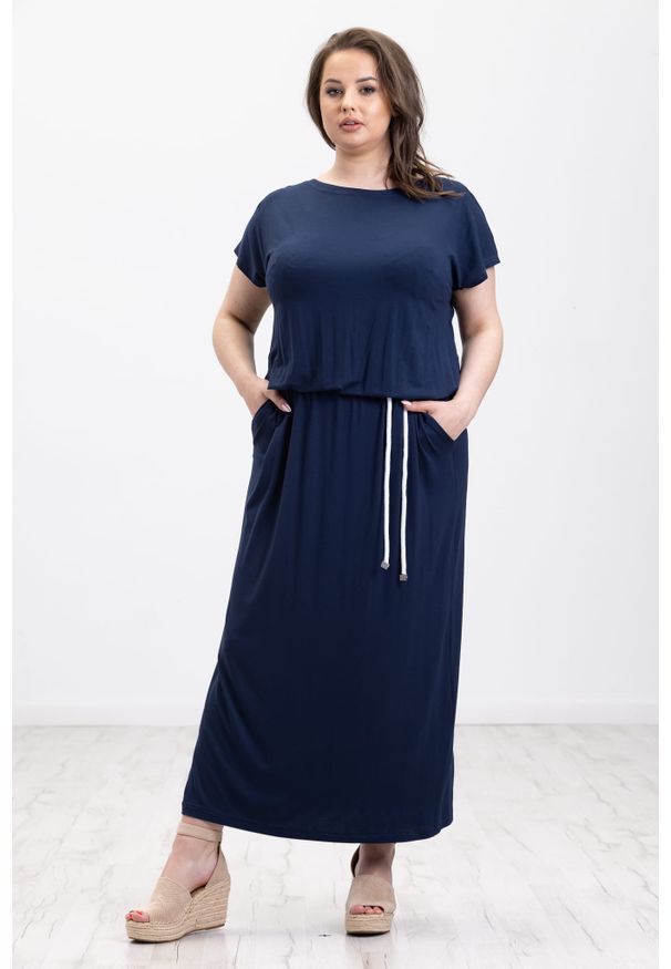 Niebieska sukienka Moda Size Plus Iwanek oversize, maxi