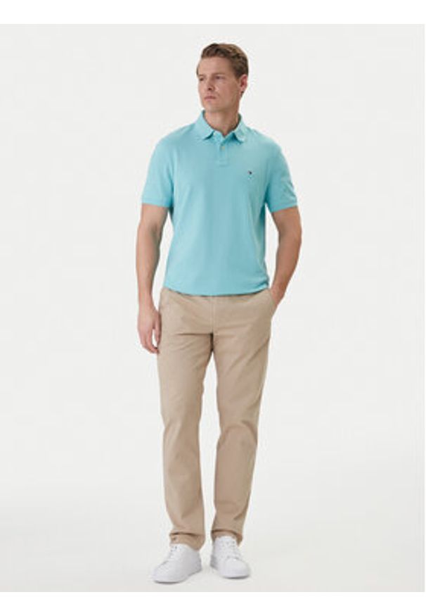 TOMMY HILFIGER - Tommy Hilfiger Polo 1985 MW0MW17770 Turkusowy Regular Fit. Typ kołnierza: polo. Kolor: turkusowy. Materiał: bawełna