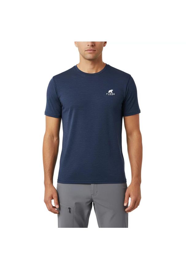 FJORK MERINO - Męska koszulka trekkingowa z merynosów. Kolor: niebieski. Materiał: wełna. Sport: turystyka piesza