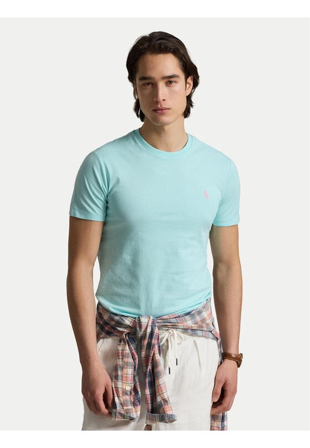 Polo Ralph Lauren T-Shirt 710671438506 Turkusowy Custom Slim Fit. Typ kołnierza: polo. Kolor: turkusowy. Materiał: bawełna