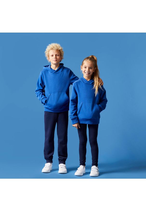 DOMYOS - Bluza dziecięca Domyos z kapturem. Typ kołnierza: kaptur. Kolekcja: plus size. Kolor: niebieski. Materiał: materiał, bawełna. Sport: joga i pilates