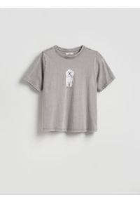 Reserved - T-shirt z nadrukiem - ciemnoszary. Kolor: szary. Materiał: dzianina, bawełna. Wzór: nadruk #1