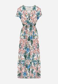 Born2be - Biało-Zielona Sukienka w Kwiaty z Wiskozy z Kopertowym Dekoltem Narma. Typ kołnierza: dekolt kopertowy. Kolor: biały. Materiał: wiskoza. Długość rękawa: krótki rękaw. Wzór: kwiaty. Typ sukienki: kopertowe. Długość: maxi #6