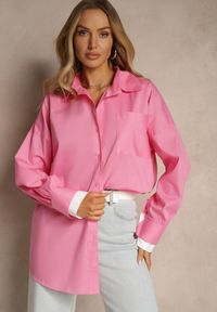 Renee - Fuksjowa Bawełniana Koszula Typu Oversize Ronmira. Okazja: na co dzień. Kolor: różowy. Materiał: bawełna. Styl: elegancki, casual