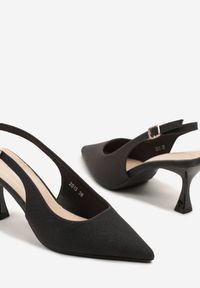 Renee - Czarne Sandały Slingback na Klepsydrze Zdobione Brokatem Reolina. Okazja: na co dzień. Kolor: czarny. Materiał: jeans. Wzór: aplikacja. Obcas: na obcasie. Styl: casual, klasyczny, elegancki. Wysokość obcasa: średni #3