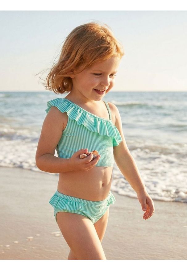 Sinsay - Dwuczęściowy strój kąpielowy z asymetrycznym dekoltem i falbaną - turkusowy. Kolor: turkusowy