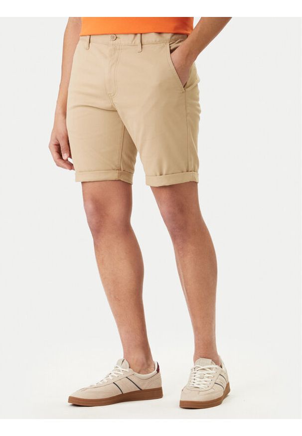 Tommy Jeans Szorty materiałowe Scanton DM0DM22852 Beżowy Slim Fit. Kolor: beżowy. Materiał: bawełna