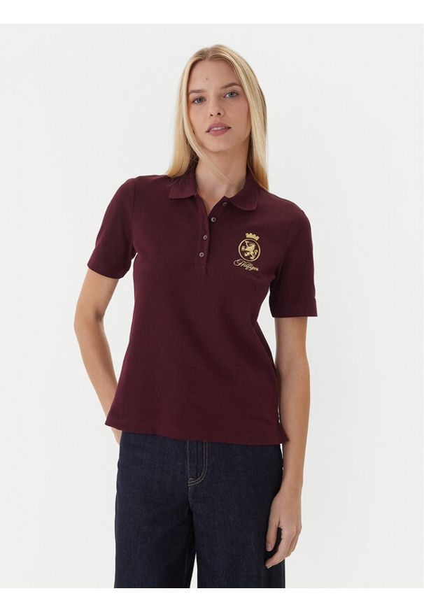 TOMMY HILFIGER - Tommy Hilfiger Polo Gold Crest WW0WW47315 Bordowy Regular Fit. Typ kołnierza: polo. Kolor: czerwony. Materiał: bawełna