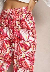 Renee - Różowe Wiskozowe Spodnie High Wiast z Florystycznym Wzorem Ctella. Kolor: różowy. Materiał: wiskoza. Sezon: lato #4
