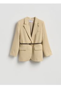 Reserved - Marynarka z paskiem - beżowy. Kolor: beżowy. Materiał: wiskoza, tkanina #1