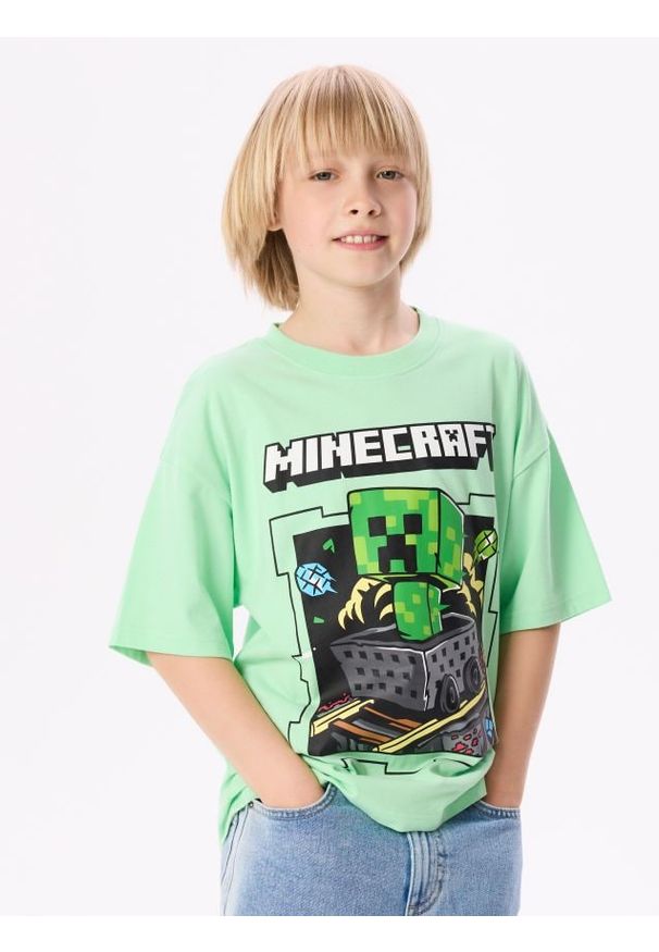Reserved - Bawełniany t-shirt Minecraft - jasnozielony. Kolor: zielony. Materiał: bawełna