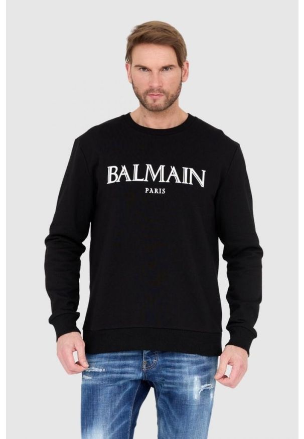 Balmain - BALMAIN Czarna bluza męska z dużym logo, Rozmiar L. Kolor: czarny
