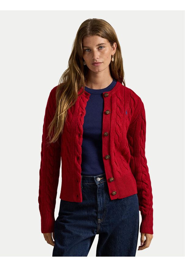 Polo Ralph Lauren Kardigan 211972104013 Czerwony Slim Fit. Typ kołnierza: polo. Kolor: czerwony. Materiał: wełna