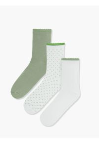 Ryłko - Biało-zielony trójpak skarpet damskich. Kolor: zielony. Materiał: elastan, poliamid, bawełna