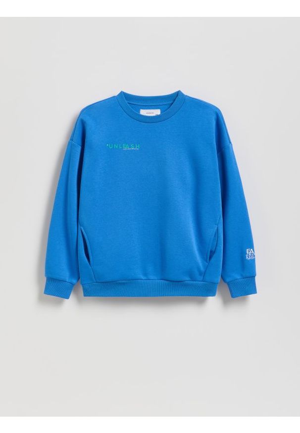 Reserved - Bawełniana bluza oversize - niebieski. Kolor: niebieski. Materiał: bawełna