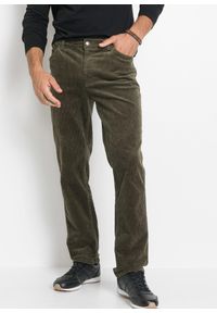 bonprix - Spodnie sztruksowe ze stretchem Regular Fit, w wygodnym fasonie. Kolor: zielony. Materiał: sztruks #1