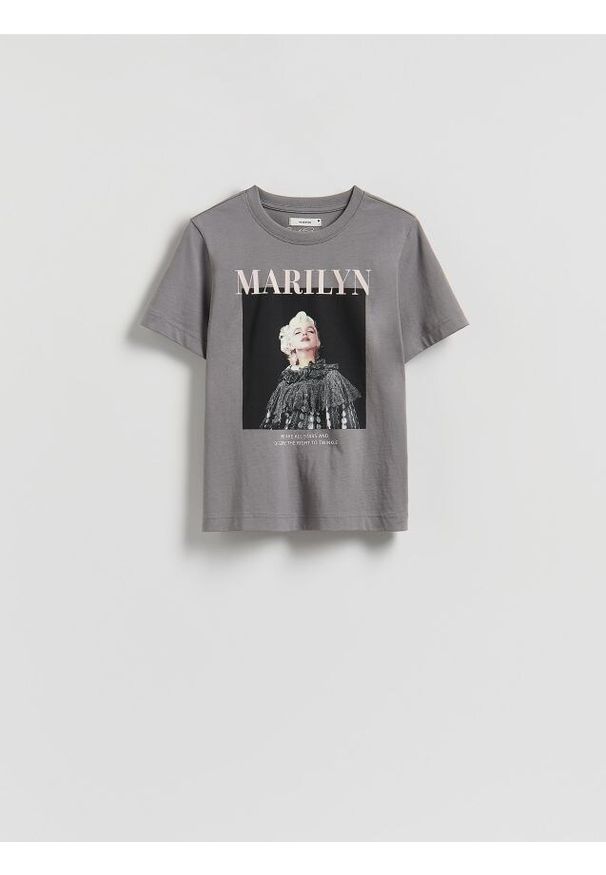 Reserved - T-shirt Marilyn Monroe - ciemnoszary. Kolor: szary. Materiał: bawełna
