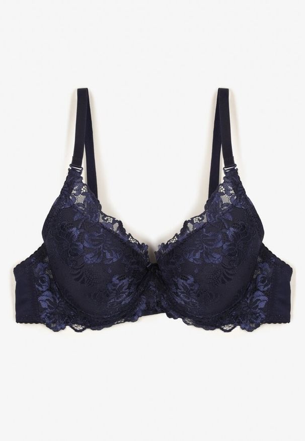 Renee - Granatowy Biustonosz Ozdobiony Koronką Vonavia. Kolor: niebieski. Materiał: koronka. Wzór: aplikacja, koronka