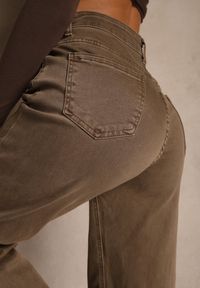 Renee - Brązowe Szerokie Jeansy High Waist z Bawełny Amendrie. Okazja: na co dzień. Stan: podwyższony. Kolor: brązowy. Styl: casual, elegancki #4
