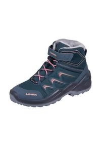 Buty trekkingowe dla dzieci Lowa Maddox Warm Gtx Mid. Zapięcie: rzepy. Kolor: niebieski, wielokolorowy. Materiał: materiał. Szerokość cholewki: normalna. Sport: turystyka piesza