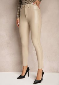 Renee - Beżowe Spodnie o Kroju Skinny z Ekoskóry Zorlemi. Okazja: na co dzień. Stan: podwyższony. Kolor: beżowy. Materiał: koronka. Styl: elegancki, casual #4