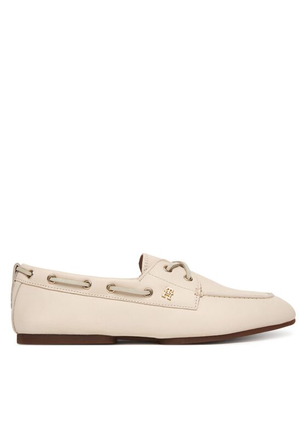 TOMMY HILFIGER - Tommy Hilfiger Półbuty Th Sleek Leather Boat Shoe FW0FW09148 Écru. Materiał: skóra