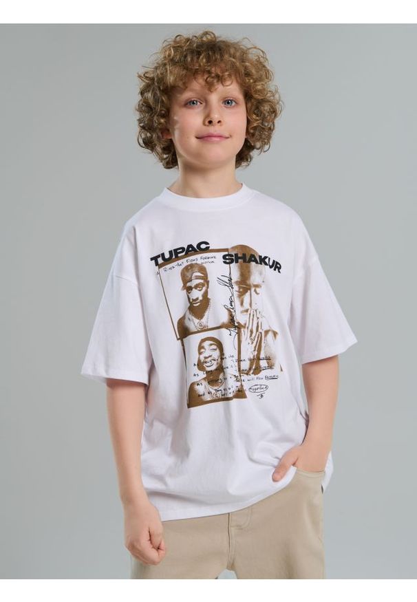 Sinsay - Koszulka 2Pac - biały. Kolor: biały
