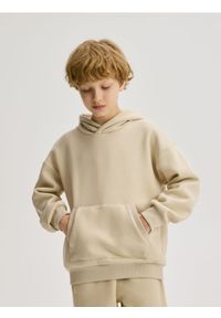 Reserved - Bluza oversize z kapturem - beżowy. Typ kołnierza: kaptur. Kolor: beżowy. Materiał: bawełna, dzianina