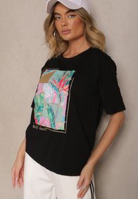 Renee - Czarny T-shirt z Bawełny Ozdobiony Brokatem Isadelle. Okazja: na co dzień. Kolor: czarny. Materiał: bawełna. Wzór: aplikacja. Styl: klasyczny, casual #3