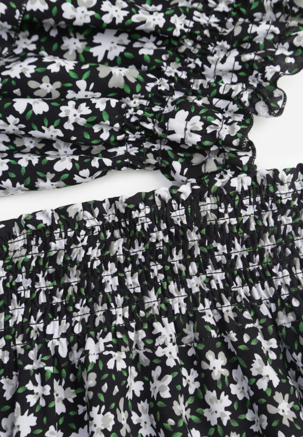 Renee - Czarny 2-częściowy Komplet Bawełniany z Topem i Długą Spódnicą w Kwiaty Agnda. Kolor: czarny. Materiał: bawełna. Wzór: kwiaty