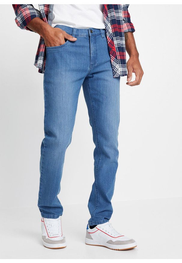 bonprix - Lekkie dżinsy slim fit, straight. Kolor: niebieski