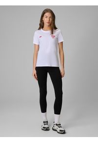 4f - 4F Koszulka kibica damska - biała XXL. Okazja: na co dzień. Kolor: biały. Materiał: dzianina, jersey, bawełna. Długość rękawa: krótki rękaw. Długość: krótkie. Wzór: gładki, nadruk, napisy, ze splotem. Styl: casual, klasyczny, sportowy #2