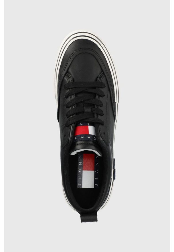 Tommy Jeans tenisówki skórzane męskie kolor czarny. Nosek buta: okrągły. Zapięcie: sznurówki. Kolor: czarny. Materiał: skóra