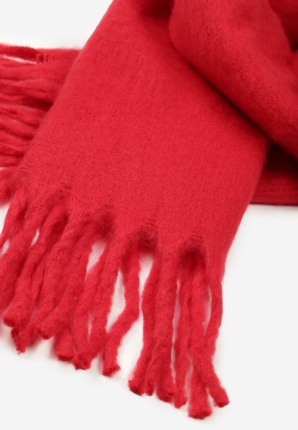 Born2be - Czerwony Szalik z Frędzlami Owedarria. Okazja: na co dzień. Kolor: czerwony. Materiał: dresówka, jeans. Styl: casual, elegancki