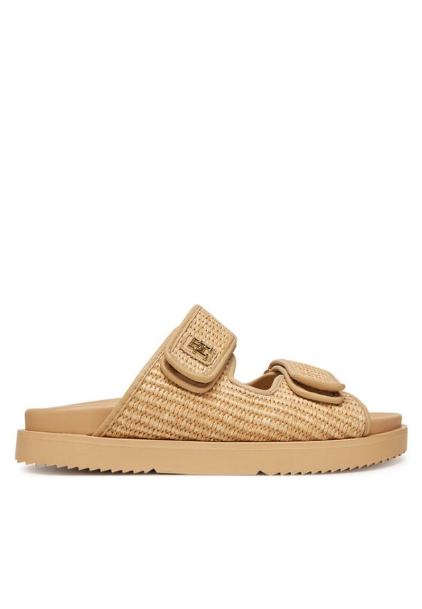 TOMMY HILFIGER - Tommy Hilfiger Klapki Double Strap Raffia FW0FW08940 Beżowy. Kolor: beżowy