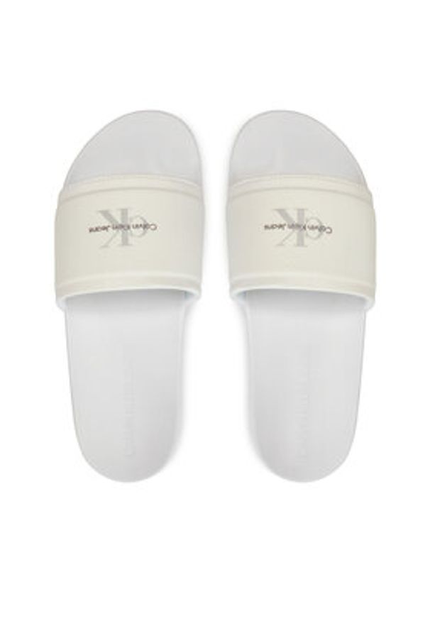 Calvin Klein Jeans Klapki Slide Institutional Metallic YM0YM01018 Biały. Kolor: biały. Materiał: materiał