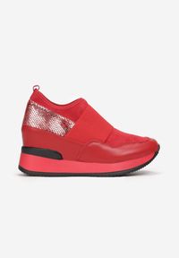 Born2be - Czerwone Sneakersy Mapeloris. Wysokość cholewki: przed kostkę. Kolor: czerwony. Materiał: skóra. Szerokość cholewki: normalna. Obcas: na koturnie #5