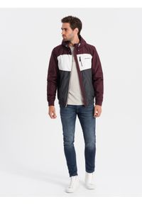 Ombre Clothing - Kurtka męska sportowa - bordowa V18 C447 - S. Kolor: czerwony. Materiał: poliester, polar. Sezon: jesień. Styl: sportowy