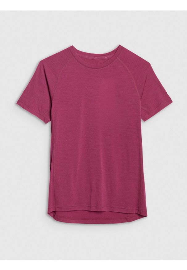 4f - 4F Koszulka trekkingowa z wełną merino damska - różowa XL. Kolor: różowy. Materiał: wełna