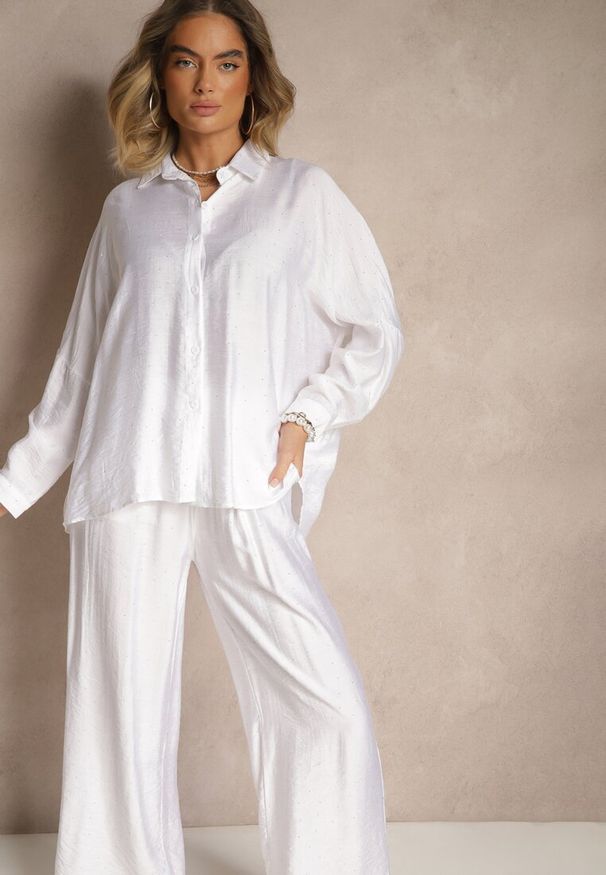 Renee - Biały Komplet Oversize z Koszulą i Spodniami Ulonelia. Kolor: biały