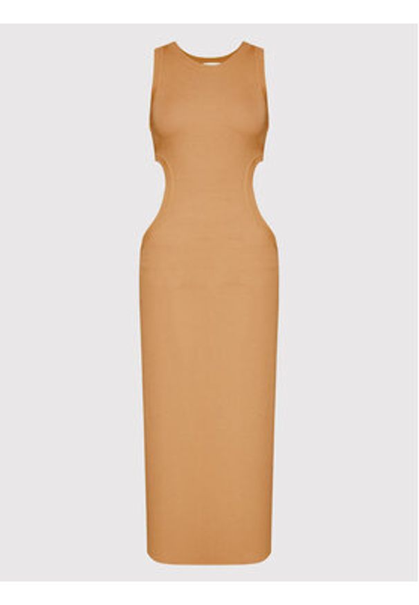 Simple Sukienka letnia SUD015 Brązowy Slim Fit. Kolor: brązowy. Materiał: syntetyk. Sezon: lato