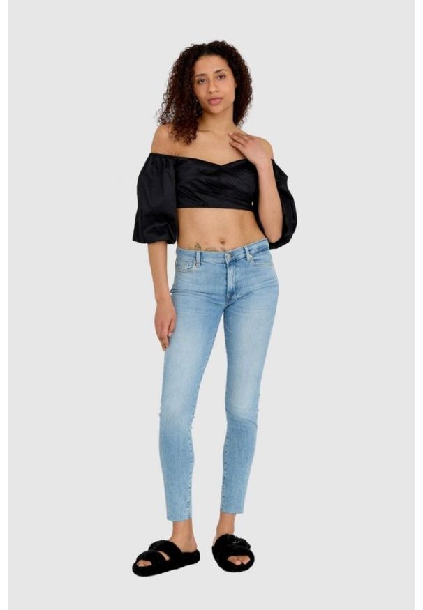 Guess - GUESS Krótka czarna bluzka damska z bufiastymi rękawami, Rozmiar L. Kolor: czarny. Materiał: bawełna. Długość: krótkie