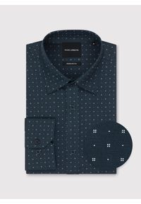 Pako Lorente - PAKO LORENTE - Granatowa koszula męska wzór geometryczny. Kolor: niebieski. Materiał: bawełna. Długość rękawa: długi rękaw. Długość: długie. Wzór: geometria. Sezon: jesień #8